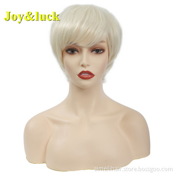 Wholesale Wigs Blond Wig for Women With Bangs Ladies Hair Cosplay or Party Blonde 613 Natural Straight Short Synthetic Hair Wigs